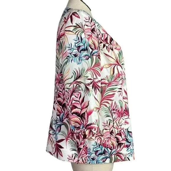 Tahari ASL Women 18W Floral Open Jacket Ivory Multicolor 3/4 Tie Sleeve NEW - Picture 3 of 9